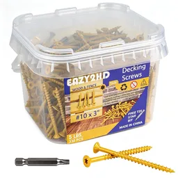 Deck Screws # 10 x 3 Inch, 330Pcs, Carbon Steel Exterior Wood Screw | Epoxy Coated Rust Resistant, Construction Screw for Fence Framing Drywall, Tan, 5 lb, Torx/Star Drive Head, T25 Bit Includ