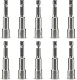 10 PCS 1/4 in. Hex Shank Magnetic Nut Driver Bit Set Heavy Duty Length 2.5 inch (65 mm) 1/4 inch Quick Change Impact Ready Magnetic Nut Setter Bit Set