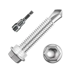 #14×1-1/4 in. Stainless Steel Self Drilling Screws, 200 PCS | 410 Stainless Hex Washer Head Sheet Metal Screws for Metal Roofing, HVAC, Steel Framing, Siding and Construction