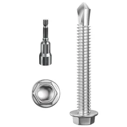 (200Pcs) #8×1-1/4 in. Hex Washer Head Self Drilling Screws, 410 Stainless Steel Metal SheetScrews，TEK Screws, Sheet Metal Self Tapping Screws