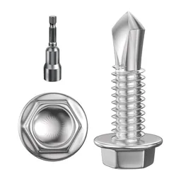 (300Pcs) #8×3/4 in. Hex Washer Head Self Drilling Screws, 410 Stainless Steel Metal SheetScrews，TEK Screws, Sheet Metal Self Tapping Screws