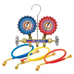 2-Valve Brass Manifold Gauge Set with 5 ft. Hoses and Ball Valve Hose