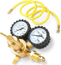 Nitrogen Regulator, Nitrogen Regulator Hvac with 78.7 in. Hose, 0-800 PSI Delivery Pressure Equipment Brass Inlet Outlet Connection Gauges